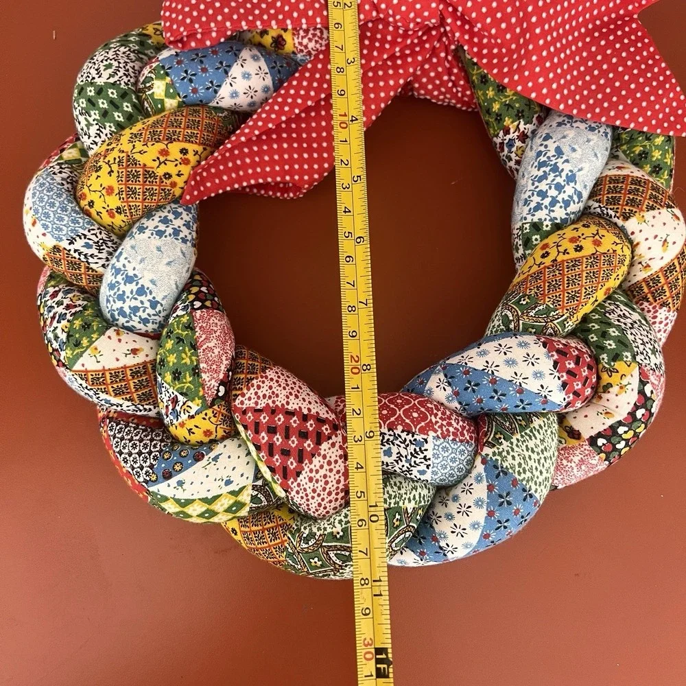 Vtg 1970's Wreath Puffy Quilted Stuffed Fabric Funky Groovy Handmade Retro Red